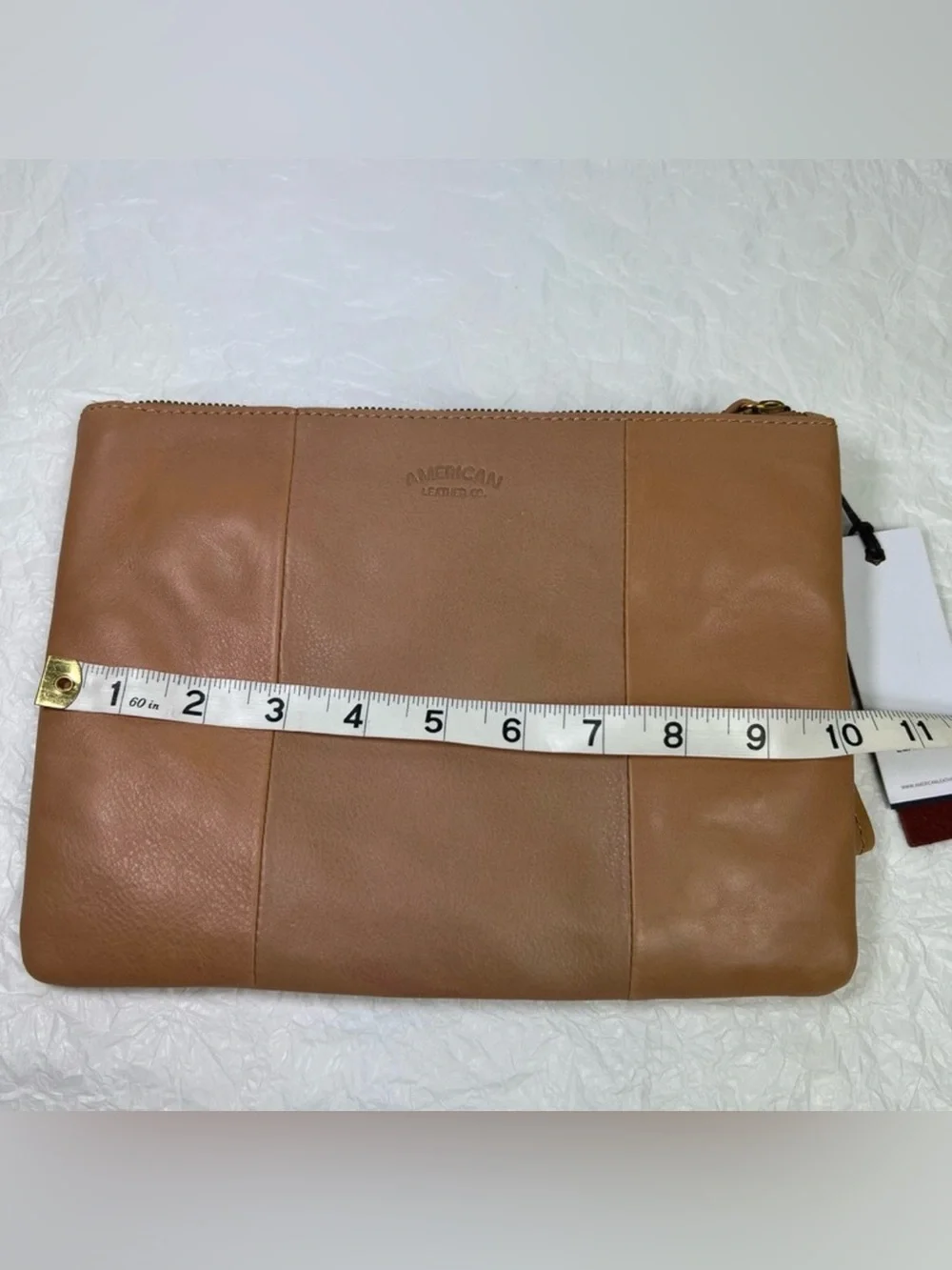 American Leather Monogram T Zip Clutch Wristlet Brown Leather  NWT